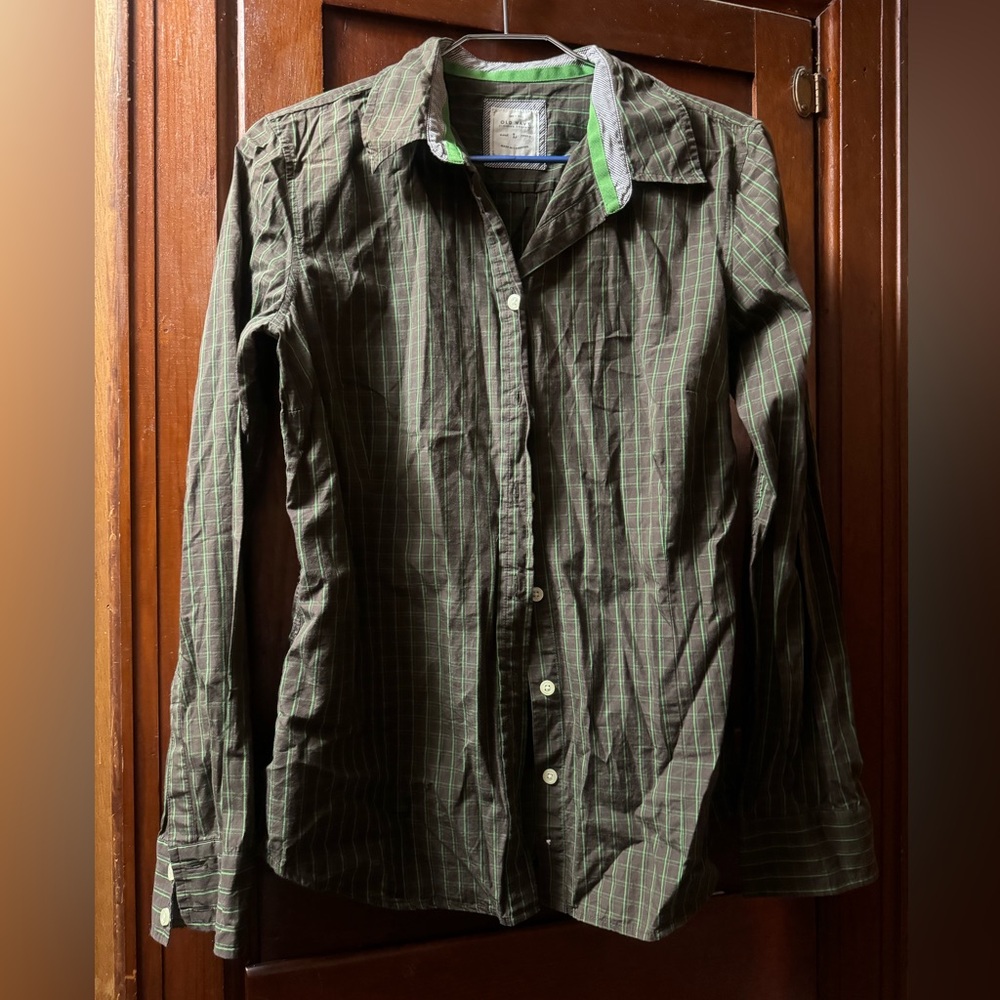 Green Striped Button-Up Shirt